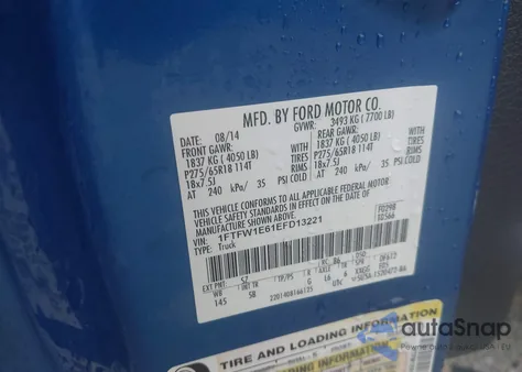 2014 Ford F-150 Fx4 from USA, damaged, VIN 1FTFW1E61EFD13221